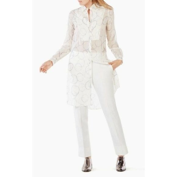 BCBG MaxAzria Taylur 100% Silk Semi-Sheer A-line Button Down Top Small - Picture 2 of 8